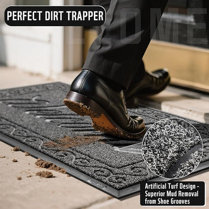 Yimobra Welcome Mat Outdoor Indoor, Waterproof Heavy Duty Front Door Mat Outside Entrance, Extra Sturdy Non-Slip Doormat, Low Profile, Dirt Trapping, 36x24 Inches, Black Gray