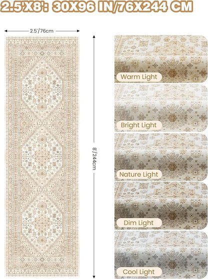 Kitchen Runner Rug Non Slip Washable 2.5x8, Soft Low Pile Entryway Rug Runners for Hallways,Carpet Runner for Living Room,Kitchen, Laundry, Bathroom(Cream/Beige,2.5'x8')