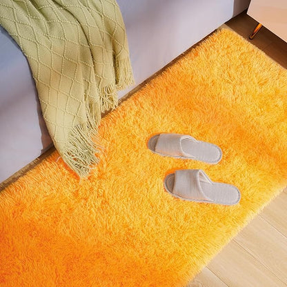Amearea Shag Fluffy Runner Rug for Bedroom Girls Living Room, 2x6 Feet Extra Soft and Fuzzy Shaggy Rugs, Non Slip, Indoor Floor Long Carpet Mat for Boys Nursery Home Decor, Orange