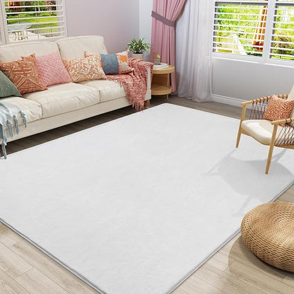 Amearea Large Modern Area Rugs for Bedroom Living Room, 5x8 Feet White Thickened Memory Foam Rug, Fluffy Indoor Washable Rugs Non Slip Minimalist Carpet for Boys Girls Dorm Nursery Room Decor