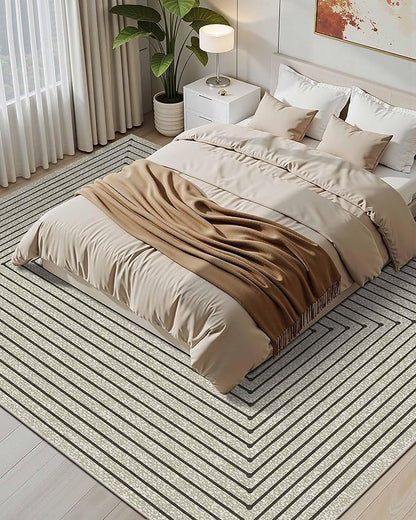 Latte&Fog 9x12 Area Rug for Living Room, Extra Large Beige Modern Abstract Washable Rugs, Boho Non Slip Low Pile Carpet for Indoor Bedroom Dining Room, Office, Dorm, Classroom and Farmhouse - Beige
