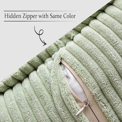 MIULEE Spring Decorative Throw Pillow Covers for Couch Bed Livingroom 18x18 Inch Set of 2 Sage Green Boho Accent Throw Pllows Broadside Striped Patchwork Soft Corduroy Pillowcases