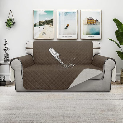 ISSUNTEX Double Protection 100% Waterproof Loveseat Sofa Covers for Living Room, Couch Covers for 2 Cushion Couch Sofa, Reversible Furniture Protector Sofa Cover for Dogs (Loveseat, Camel/Ivory)
