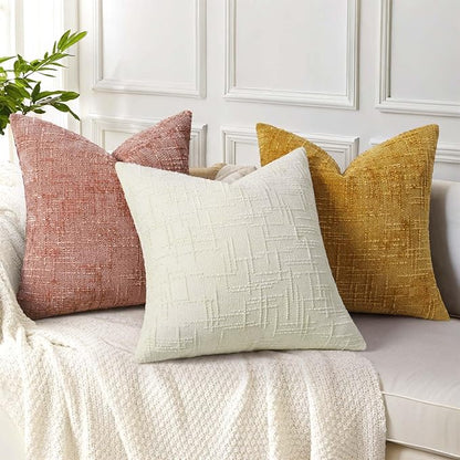 decorUhome Summer Pink Chenille Euro Sham Throw Pillow Covers 24x24 Set of 2 Textured Soft Cozy Slubby Couch Pillow Covers Modern Farmhouse Boho Decorative Pillow Cases for Bed Sofa Living Room