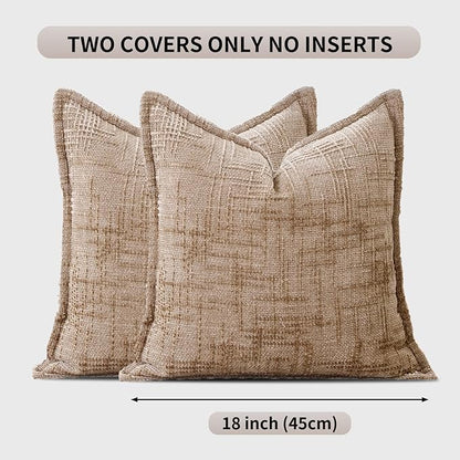 HPUK Fall Chenille Soft Throw Pillow Covers 18x18 Set of 2, Accent Cushion Covers for Living Room, Bedroom, Decorative Solid Color Pillow Covers for Couch, Sofa, Chair, Light Brown