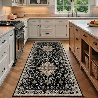 RELEANY Area Rugs 3'x7' Runner Rug Non Slip Washable for Kitchen Hallway Bedroom Beside Laundry Room Bathroom Rug, Floor Carpet, Black Brown Neutral Dark Tan