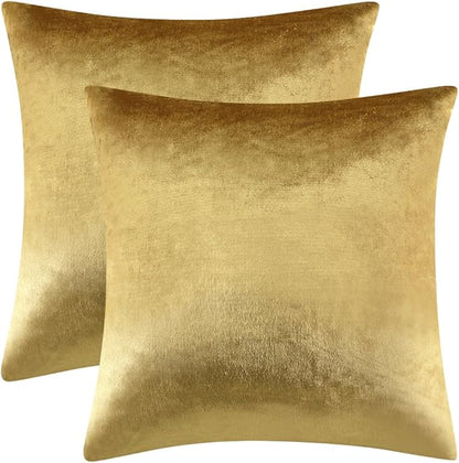 GIGIZAZA Gold Velvet Decorative 20x20 Throw Pillow Covers for Sofa Bed 2 Pack Soft Cushion Cover