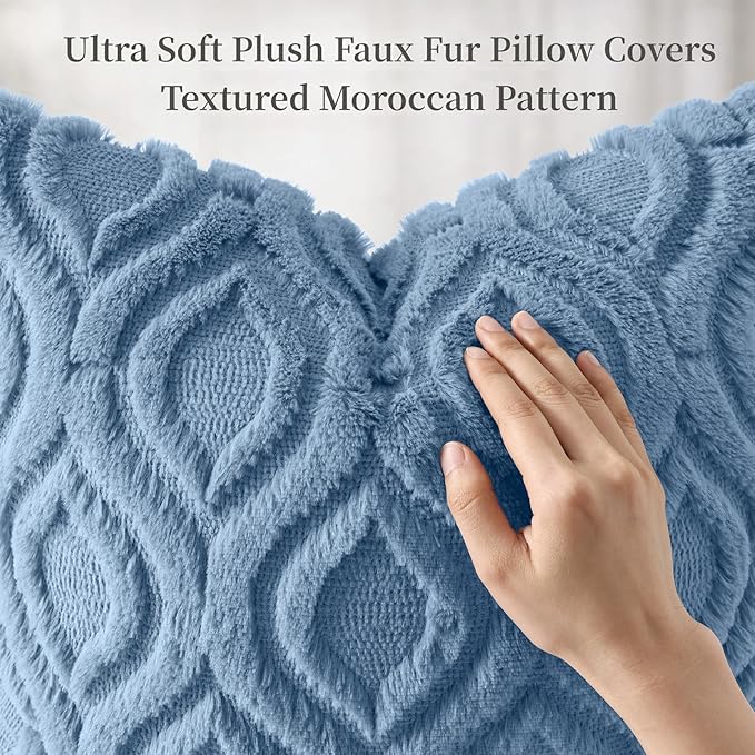 decorUhome Throw Pillow Covers 24x24 Inch Set of 2, Soft Plush Faux Wool Blue Solid Couch Pillow Covers, Accent Euro Sham Farmhouse Neutral Square Pillow Cases for Sofa Bed Living Room