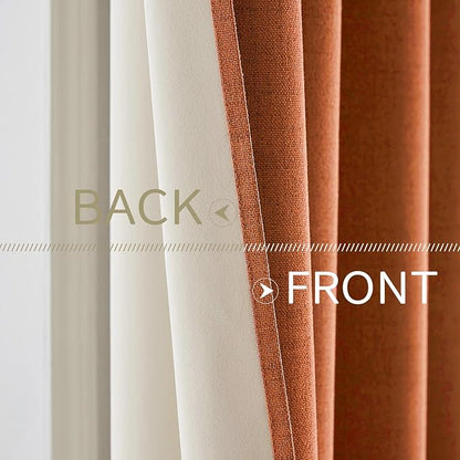 MIULEE Linen Curtains for Bedroom 100% Blackout Thermal Insulated Orange Grommet Room Darkening Curtains & Drapes Fall Decor for Living Room Nursery 52 x 90 Inch (2 Panels)