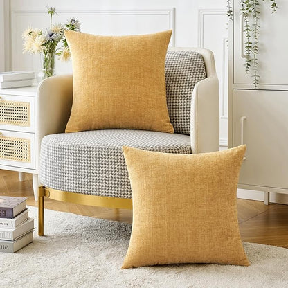 MIULEE Pack of 2 Couch Throw Pillow Covers 20x20 Inch Soft Gold Chenille Pillow Covers for Sofa Living Room Spring Home Decor Couch Solid Dyed Cases