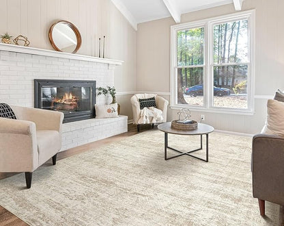 UERMEI 8x10 Area Rug Living Room Rugs - Washable Neutral Modern Abstract Soft Thin Rug Indoor Floor No Slip Rug Carpet for Bedroom Under Dining Table Home Office Decor - Beige/Brown