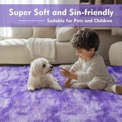 Super Soft Shaggy Area Rugs for Bedroom 4x6 Feet, Shaggy Plush Living Room Shag Furry Floor Rugs, Non-Shedding Indoor Rugs for Living Room Decor(4 x 6, Purple Starry)
