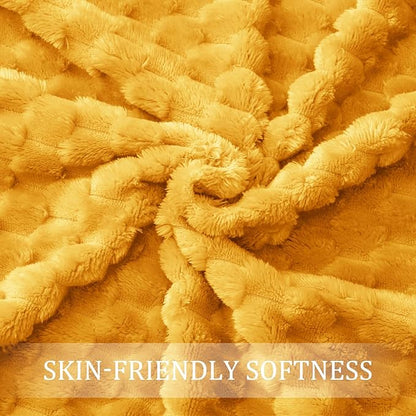 Exclusivo Mezcla Fleece King Blanket for Bed, Extra Large Fuzzy Mustard Yellow Bed Blankets, Soft Cozy Plush Sofa Throws for All Seasons, 90x104 Inches