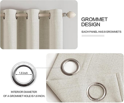 MIULEE Linen Texture Curtains for Bedroom Light Cream 100% Blackout Thermal Insulated Linen Curtains Grommet Room Darkening Drapes for Living Room Nursery 52x63 Inch (2 Panels)