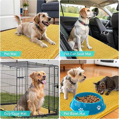 OLANLY Dog Door Mat for Muddy Paws 35x24, Absorbs Moisture and Dirt, Absorbent Non-Slip Washable Doormat, Quick Dry Chenille Mud Mat for Dogs, Entry Indoor Entryway Carpet for Inside Floor, Yellow