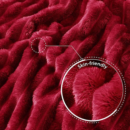 Exclusivo Mezcla Fleece Throw Blanket for Couch, Super Soft Striped Jacquard Bed Blanket, Lightweight Fuzzy Cozy for All Seasons, 50x60 Inches, Deep Red