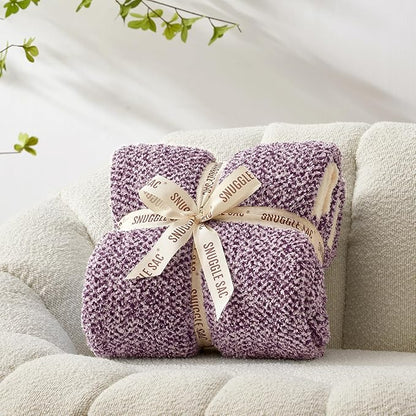 Snuggle Sac Super Soft Purple Blanket Reversible Twin Size for Bed and Sofa, Warm Cozy Knit Blankets Fuzzy Plush, Heather Purple, 60x80 inches