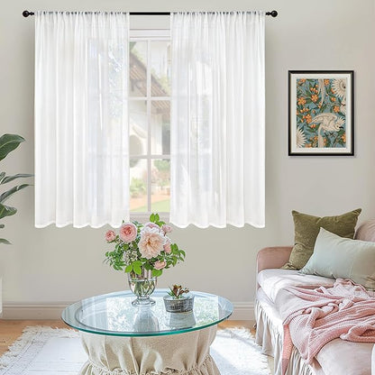 BGment White Linen Curtains 54 Inch Length for Living Room - Rod Pocket Textured Drapes Light Filtering for Bedroom Country Decorative Lightweight Natural Rustic, 2 Panels Set, 42 X 54 Inch