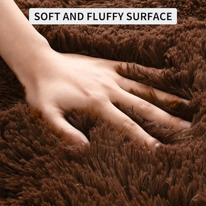 Tepook Super Soft Fluffy Rug for Bedroom, Modern Shaggy Fuzzy Kids Rugs for Living Room, Plush Indoor Nursery Home Decor Dorm Carpet with Non-Slip Bottom, Brown, 3 X 5 Feet