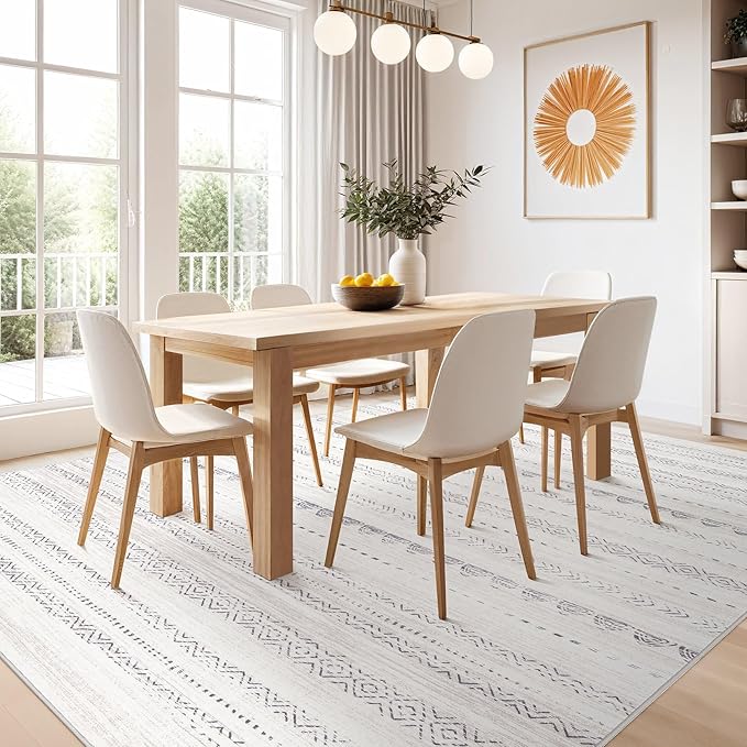 Nakagishi Area Rug Living Room Rugs: 5x7 Washable Boho Large Neutral Farmhouse Soft Moroccan Stain Resistant Indoor Floor Carpet for Bedroom Nursery Kids Playroom Office Dining Room Home House- Gray