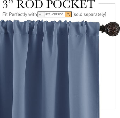 RYB HOME Blackout Curtains for Bedroom Living Room 72 inches Long, Thermal Insulated Privacy Rod Pocket Drapes for Nursery Office Home Theater, Width 42 by Length 72, Stone Blue, 2 Panels