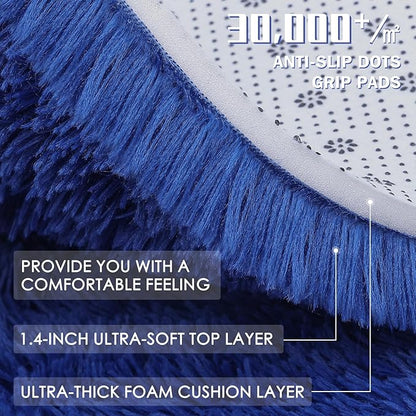 OLANLY Navy Blue Round Rugs for Bedroom - Machine Washable, 2 ft Circle Area Rugs for Living Room, Soft and Fluffy Shaggy Carpet for Teen Girls and Boys, Nursery Rooms, Dorms, Home Decor Aesthetic