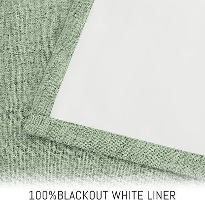 Yakamok Light Sage Green Linen Curtains 100% Blackout 96 Inches Long,Room Darkening Textured Curtains for Living Room Thermal Grommet Bedroom Curtains 2 Panels with White Liner