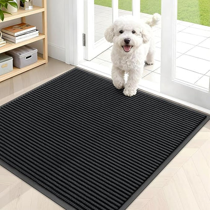 OLANLY Front Door Mat Indoor Outdoor Entrance, Waterproof Heavy Duty Doormat, Fade Resistant, Low Profile, Easy Clean Patio Porch Welcome Floor Mats for Entry, 35x30, Black
