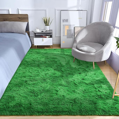 Amearea Premium Soft Fluffy Rug Modern Shag Carpet, Fuzzy Shaggy Rugs for Bedroom Living Room Teen Apartment Decor, Comfortable Indoor Furry Dorm Carpets, Green 5x7.5 Feet