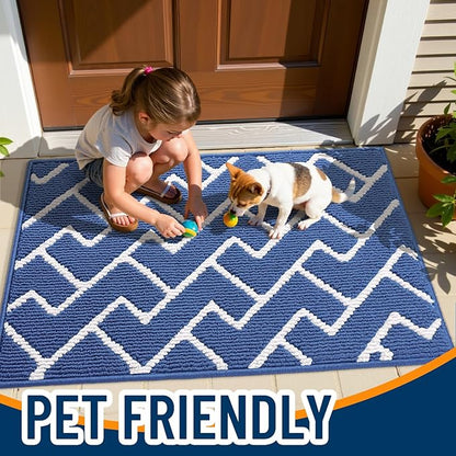 OLANLY Front Door Mat, Non-Slip Rubber Backing, Dirt Resistant and Absorbent, Washable, Easy to Clean Low-Profile Indoor Doormat for Back Door, Entryway, Inside Entrance, 36x24, Navy