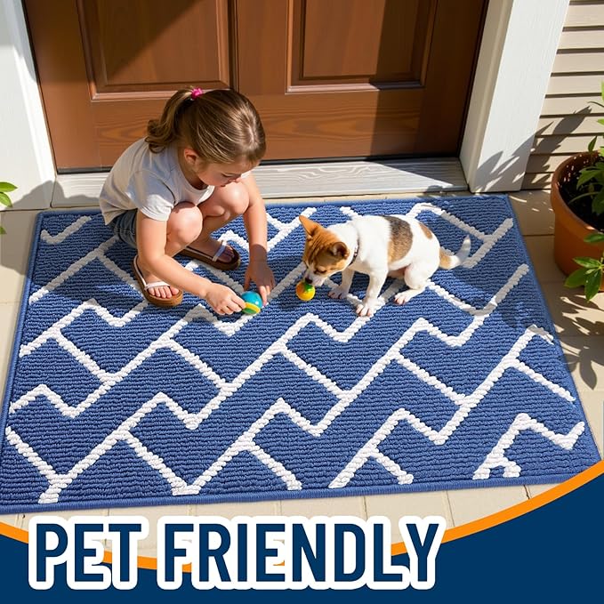 OLANLY Front Door Mat, Non-Slip Rubber Backing, Dirt Resistant and Absorbent, Washable, Easy to Clean Low-Profile Indoor Doormat for Back Door, Entryway, Inside Entrance, 32x20, Navy