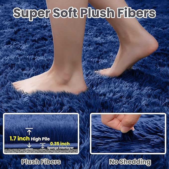 5x7 Area Rugs for Living Room Rug: Soft Fluffy Shag Blue Rugs for Bedroom, Non-Slip Large Fuzzy Plush Rug Indoor Floor Carpet for Nursery Kids Boys Girls Room, Dorms, Playroom, Modern Home Decor