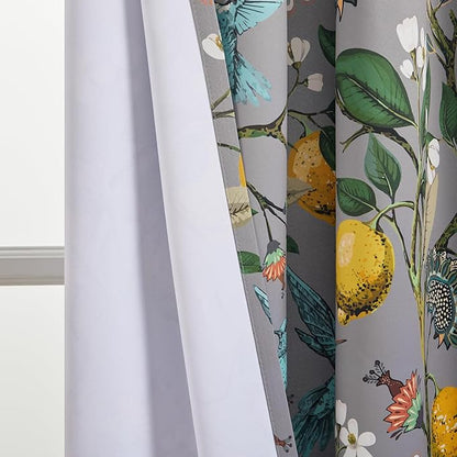 Topfinel Black Dark Floral Grey Blackout Curtains, Gray Decorative French Country Grommet Dark Academia Antique Decor Hummingbird Window Covering for Living Room Bedroom Dining,84 Inch Length