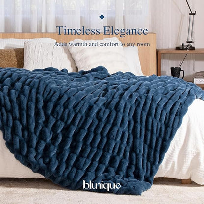 Ultra Soft Cozy Faux Fur Throw Blanket, Fuzzy Plush Thick Bubble Blanket, Oversize Luxury Fluffy Blanket for Couch, Sofa, Bedroom, and Living Room,50x60 Inches,Double Sided Blue