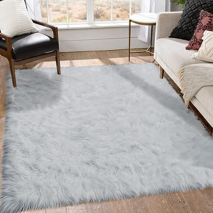 Goolela Grey Area Rug 6x9 Fluffy Fuzzy Shag Rug for Living Room Bedroom Faux Sheepksin Fur Soft Shaggy Luxury Rectangle