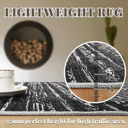 Washable Runner Rug 2'6''x14'Moroccan- Non Slip Hallway Rugs Rubber Backing Kitchen Floor Carpet Low Pile Long Mat with Soft Entryway Rug 2'6''x14'Black