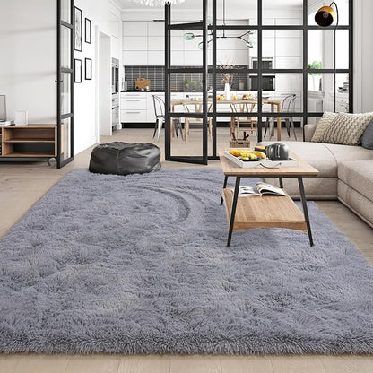 Amearea Shag Fluffy Area Rug for Bedroom Girls Living Room, Extra Soft and Fuzzy Shaggy Rugs, Non Slip, Solid Color Carpet Mat for Boys Nursery Home, Grey 6x9 Feet