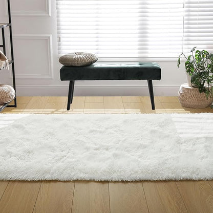 Tepook Soft Runner Rugs for Bedroom 2x6 ft with Rubber Backing, Cream Fluffy Rugs for Living Room, Shag Bedside Rug Fuzzy Plush Carpet for Room, Area Rug for Dorm Nursery Hallway Indoor Home Decor
