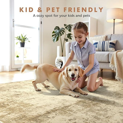 LEPEII 2x3 Rug, Modern Abstract Area Rugs for Entryway, Small Non-Slip Throw Rugs for Kitchen, Bathroom, Low Pile Lightweight Rectangle Washable Rug-Beige