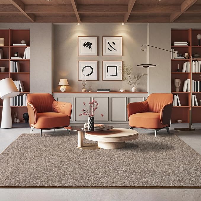 AROGAN Washable 7×10 Living Room Rug, Modern Area Rugs with Soft Memory Foam for Bedroom, Minimalist Non-Slip Indoor Floor Carpet for Dining Room Office Kids Playroom Decor, Matte Brown