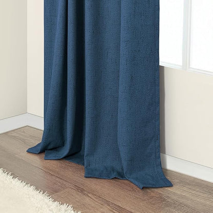 Navy Blue Black Out Curtains 96 Inches Long 2 Panels Linen Textured Blackout Window Treatment Drapes Living Room Darkening Thermal Patio Sliding Glass Door Curtains for Bedroom Dark Indigo 96 Length