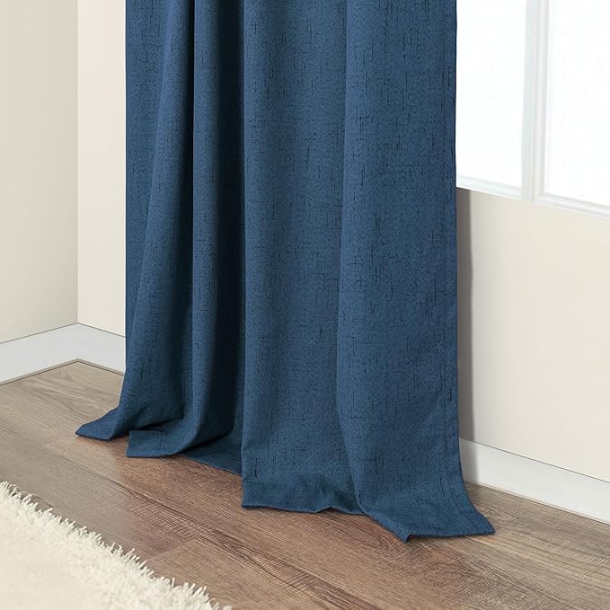 Pitalk Navy Blue Blackout Curtains for Living Room 84 Inch Length 2 Panels Set Back Tab Pocket Faux Linen Window Drapes Thermal Insulated Room Darkening Curtain for Bedroom Boys 52 x 84 Long Dark Blue
