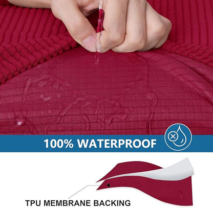 hyha Waterproof Couch Cushion Covers for Pets, Non Slip Sofa Seat Cover for Dogs Washable, Soft Thick Stretch Jacquard Fabric, Sofa Slipcovers with Elastic Bottom (2 Pieces, Wine Red)