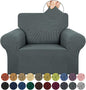KEKUOU Stretch Single Sofa Slipcover 1 Piece Couch Sofa Cover (31"-55") Furniture Protector 1 Seater Sofa with Elastic Bottom for Kids,Pet.Jacquard Small Checked Pattern Fabric(Small,Grey)
