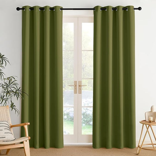 NICETOWN Room Darkening Draperies Curtains Panels, 2 Panels Olive Green W52 x L84