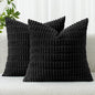 MIULEE Pack of 2 Corduroy Decorative Euro Sham Throw Pillow Covers 24x24 Inch Soft Boho Striped Pillow Covers Modern Farmhouse Home Decor for Halloween Sofa Living Room Couch Bed Black