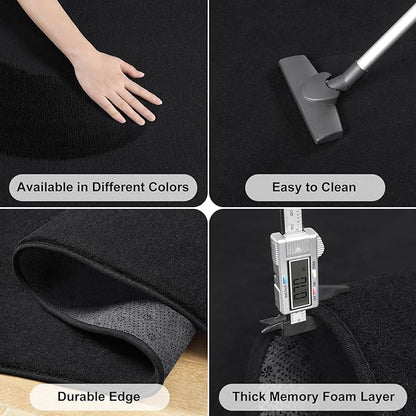 Amearea 6x6 Square Area Rugs for Bedroom Living Room, Modern Black Thickened Memory Foam Rug, Fluffy Indoor Washable Rugs Non Slip Minimalist Carpet for Kids Boys Girls Dorm Nursery Room Decor