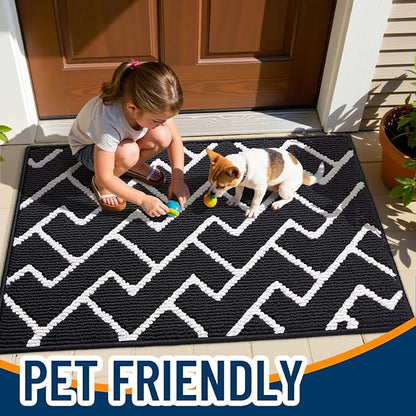 OLANLY Front Door Mat, Non-Slip Rubber Backing, Dirt Resistant and Absorbent, Washable, Easy to Clean Low-Profile Indoor Doormat for Back Door, Entryway, Inside Entrance, 59x35, Deep Black
