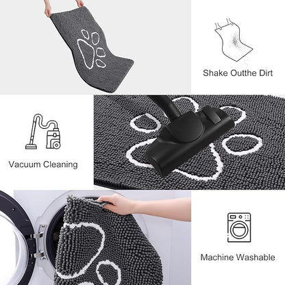 Smiry Dog Door Mat for Muddy Paws, Absorbent Dirt Trapper Non Slip Quick Dry Washable Chenille Mat for Mud Dogs, Entry Rug for Indoor and Outdoor (47x20 Inches, Dark Grey and White)