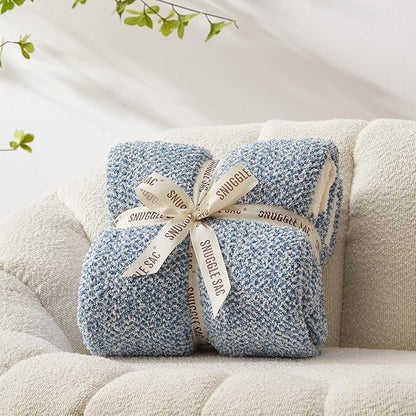 Snuggle Sac Blue Throw Blankets for Couch, Reversible Super Soft Warm Blankets Cozy Knit Blanket Fuzzy Plush Throws for Sofa, Bed, Gift, Heather Blue, 50 x 60 inches